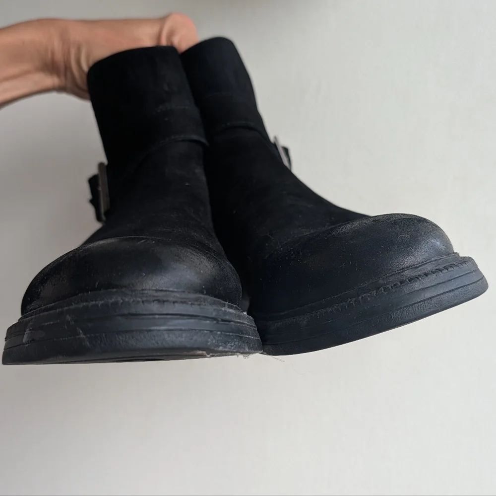 Karl Lagerfeld Paris Black suede and leather Harness with Buckle ankle Boots 9